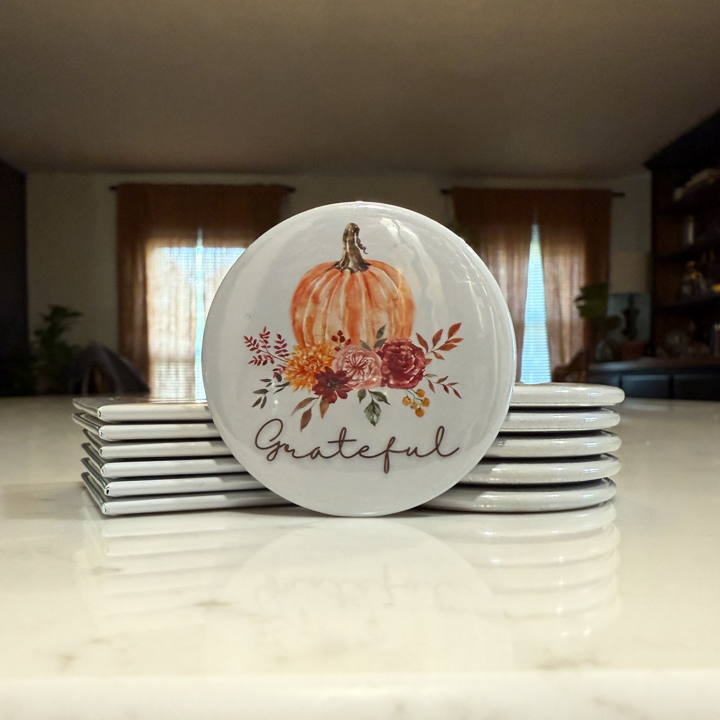 Fall Pumpkin Magnet Set of 3 - Grateful, Thankful, Blessed