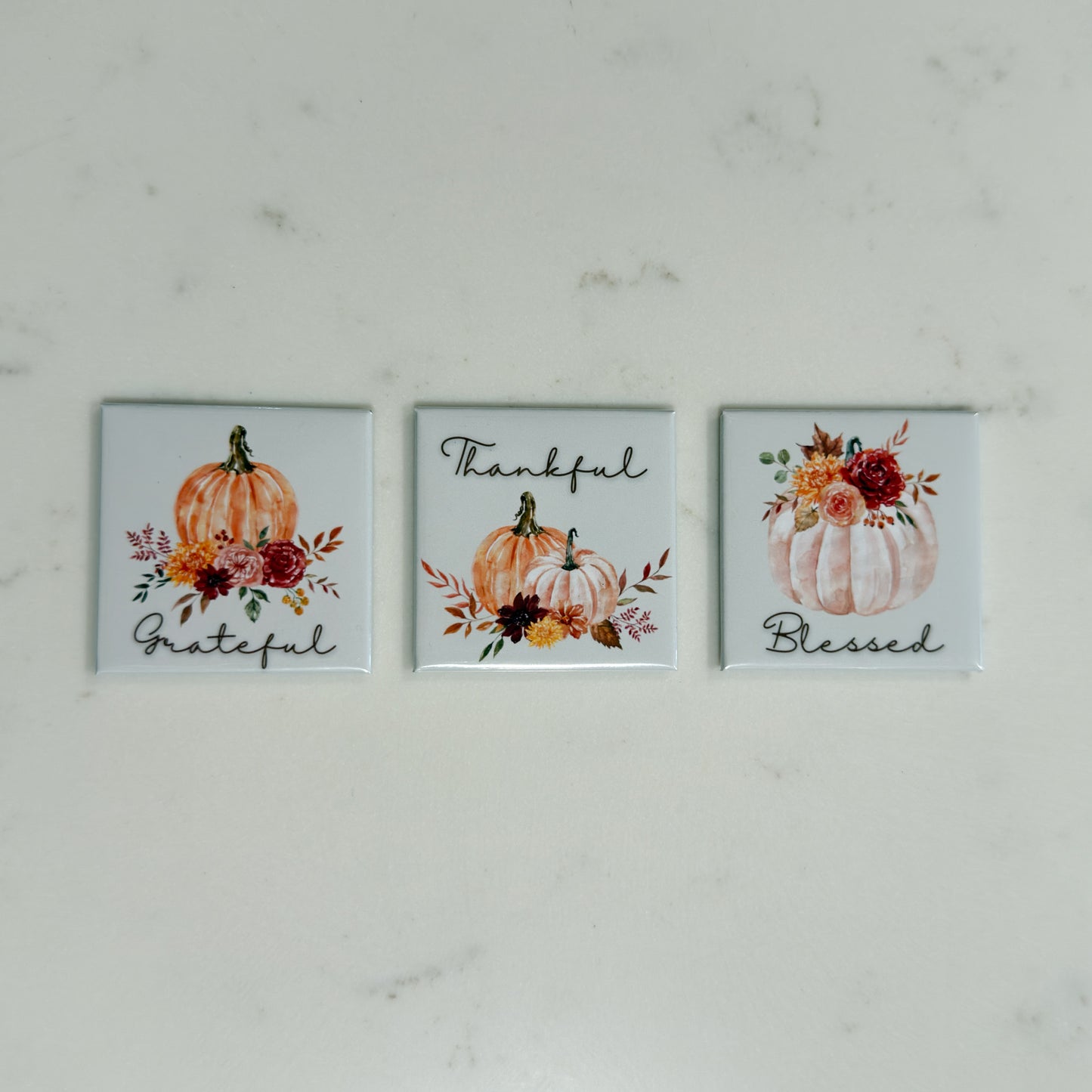 Fall Pumpkin Magnet Set of 3 - Grateful, Thankful, Blessed