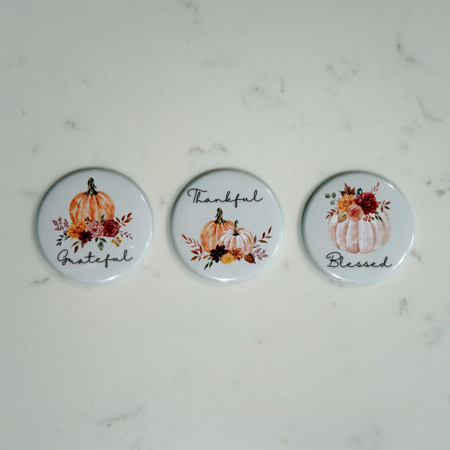 Fall Pumpkin Magnet Set of 3 - Grateful, Thankful, Blessed