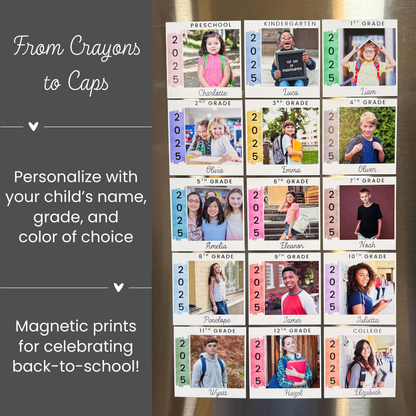 Personalized Back to School Magnet Photo Prints – Preschool through College