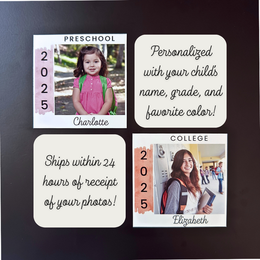 Personalized Back to School Magnet Photo Prints – Preschool through College (Set of 6)
