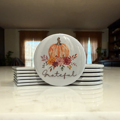 Fall Pumpkin Magnet Set of 3 - Grateful, Thankful, Blessed