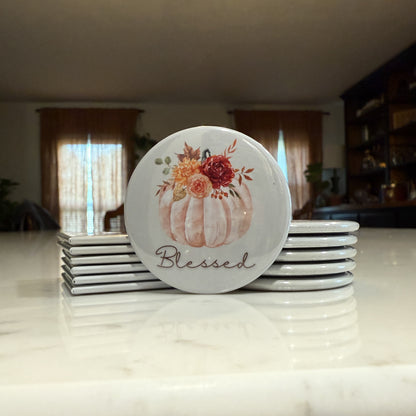 Fall Pumpkin Magnet Set of 3 - Grateful, Thankful, Blessed