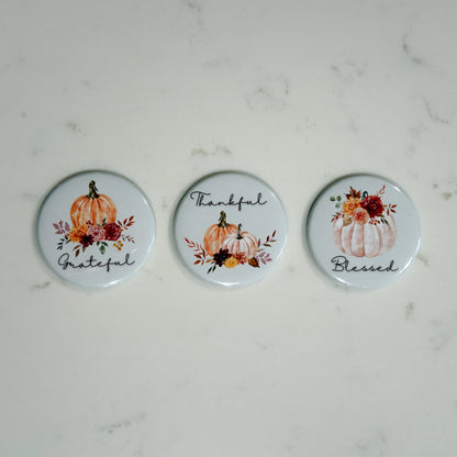 Fall Pumpkin Magnet Set of 3 - Grateful, Thankful, Blessed