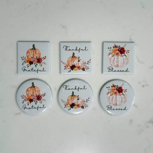 Fall Pumpkin Magnet Set of 3 - Grateful, Thankful, Blessed